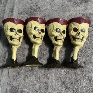 Set of 4 Skeleton Skull Goblets‎ Halloween Wine Cups Plastic Party Decor
